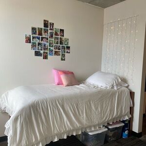 White Bedding Set with Pink Accent Pillow